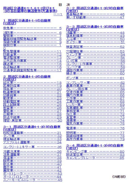일본 운수성의 자동차 용도 등 구분의 세부 항목 출처 : 일본 운수성, http://www.mlit.go.jp/jidosha/kensatoroku/kensa/kns07_2.htm_