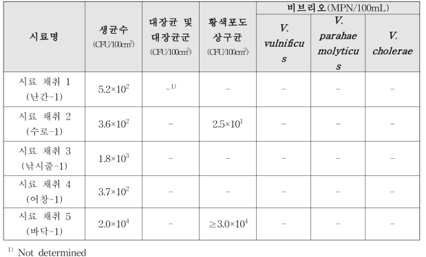 기장지역의 근해채낚기 및 근해자망선 시료 채취 미생물 오염도 실험 종합 결과