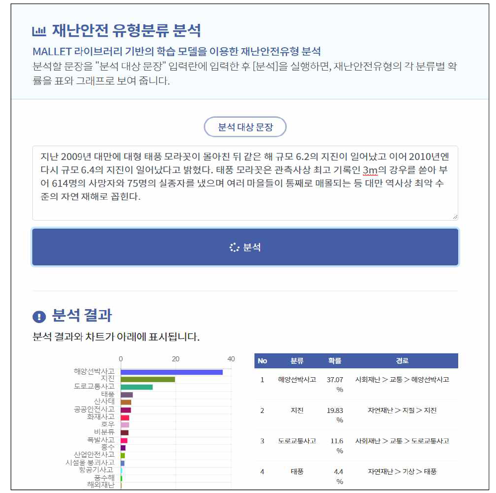 재난안전 유형 자동 분류기 예시