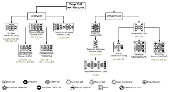 EMR 분석 인공지능에 사용되는 대표적인 딥러닝 구조 자료: B. Shickel et al.(2018) https://arxiv.org/pdf/1706.03446