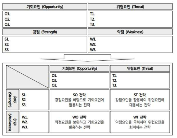 SWOT 분석 결과로부터 실험동물 분야의 중장기 전략방향 설정