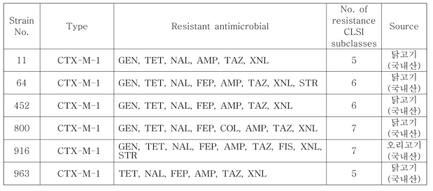 베타락탐아제 생성 Salmonella spp. 균주의 항생제내성 패턴