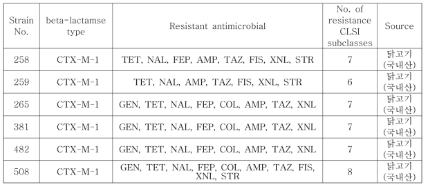 베타락탐아제 생성 Salmonella spp. 균주의 항생제내성 패턴