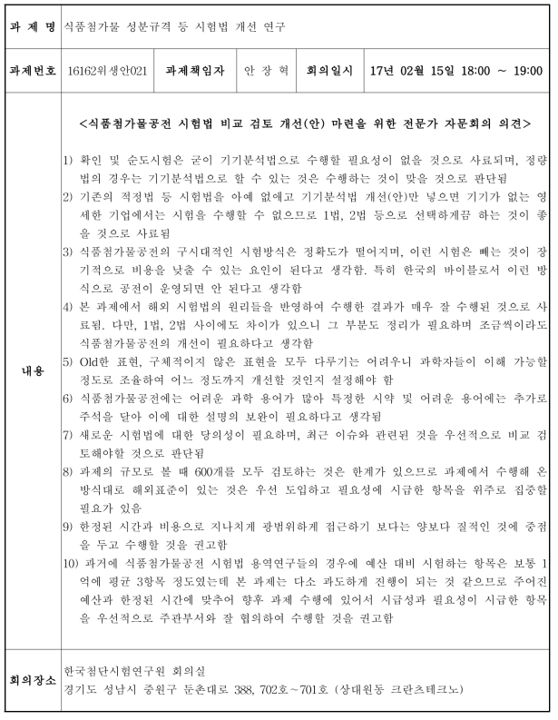 1차년도 전문가 자문회의 결과