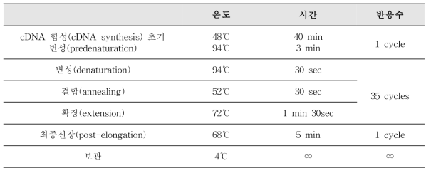 아스트로바이러스 One-step RT-PCR 반응조건 및 온도