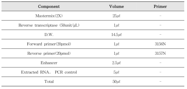 E형 간염바이러스 One-step RT-PCR 반응액 조성
