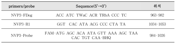 로타바이러스 Duplex Realtime RT-PCR의 프라이머와 프로브의 염기서열