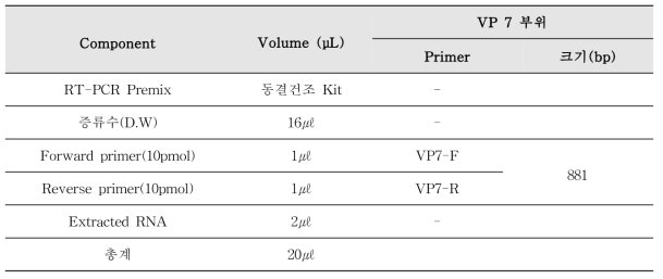 로타바이러스 One-step RT-PCR 반응액 조성