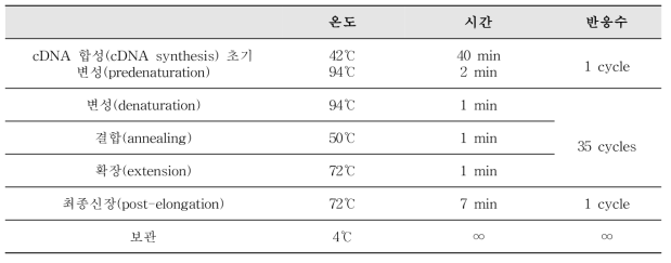 로타바이러스 One-step RT-PCR 반응조건 및 온도