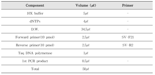 사포바이러스 3차 PCR 반응액 조성