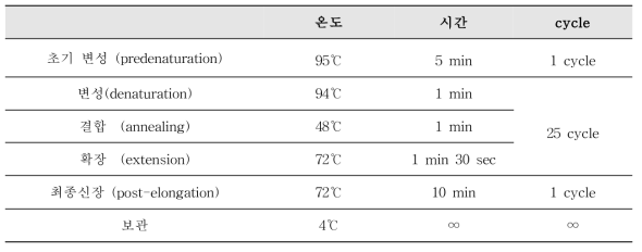 사포바이러스 3차 PCR 반응조건 및 온도