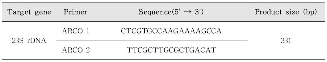 Arcobacter genus-specific PCR 프라이머 염기서열