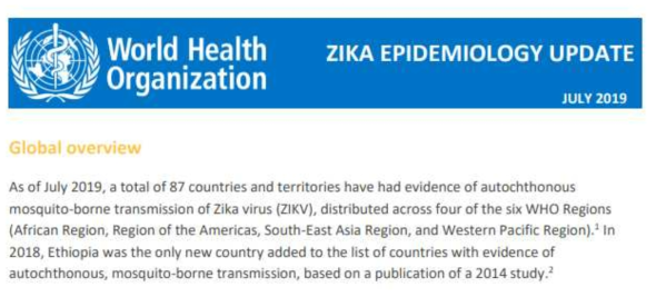 전 세계적 지카 바이러스 전파와 관련된 WHO 보고서(2019)