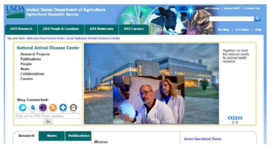 미국 United States Department Agriculture National Animal Disease Center의 웹사이트