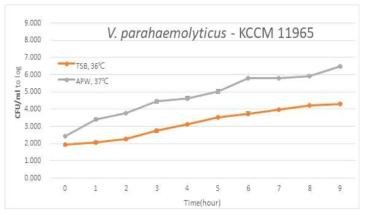 조건별 V. parahaemolyticus의 성장곡선