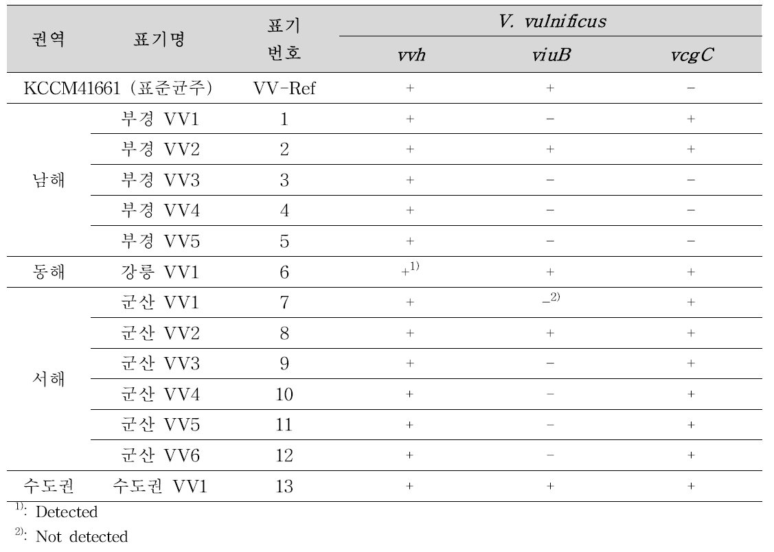 Pathogenic gene analysis of Vibrio vulnificus strains isolated in this study