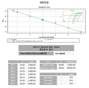 RT-PCR 기반 HHV4 부정시험 결과