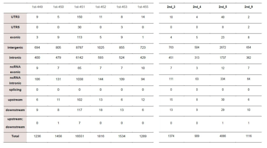 줄기세포를 포함하는 바이오잉크 10개 시료에서 somatic mutation이 나타나는 위치