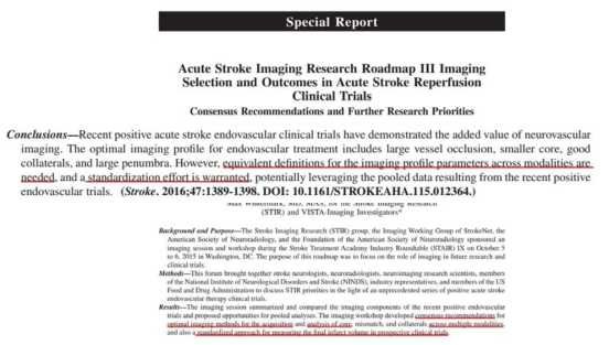 뇌졸중의 경우 임상시험에서 영상 획득과 해석의 표준화가 시급함을 세계 뇌졸중 학회 워크샵에서 선언함