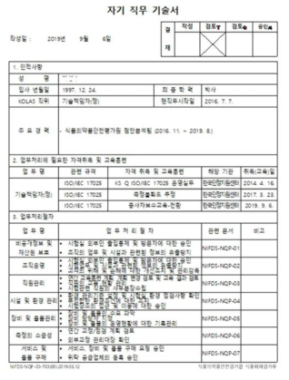 자기 직무 기술서