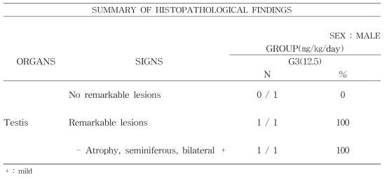 Histopathological finding of male rats