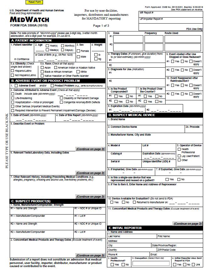 Form FDA 3500A-1/3