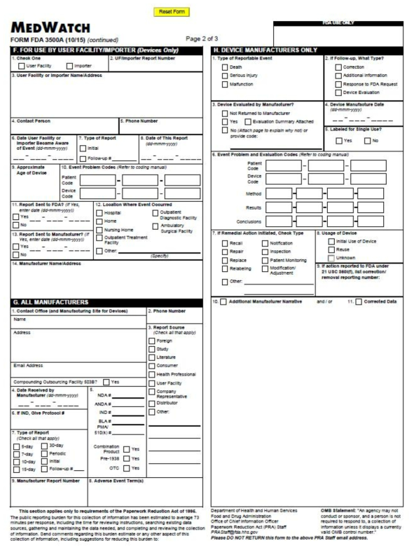 Form FDA 3500A-2/3