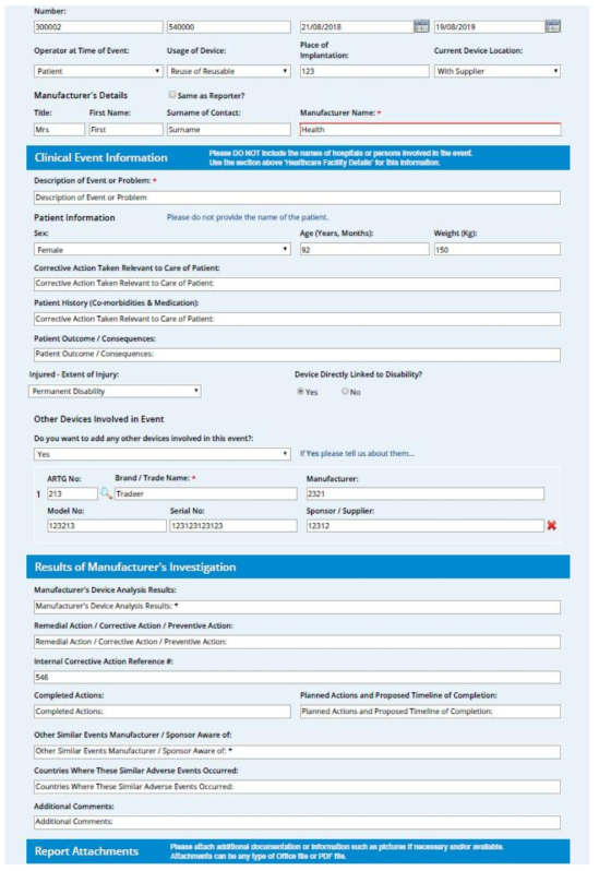 Sponsor’s Mandatory Medical Device Incident Report Form-2/3