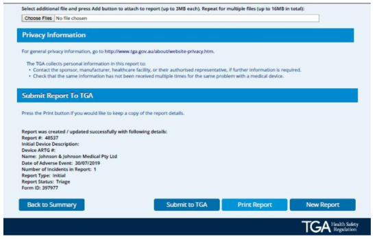 Sponsor’s Mandatory Medical Device Incident Report Form-3/3