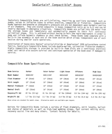 SeaCurtain Compatible booms Specifications