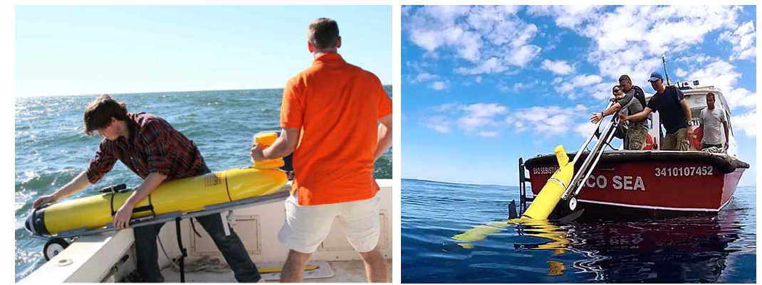 해외 수중글라이더 팀에서 카트를 이용하여 투하하는 모습* *https://rucool.marine.rutgers.edu/