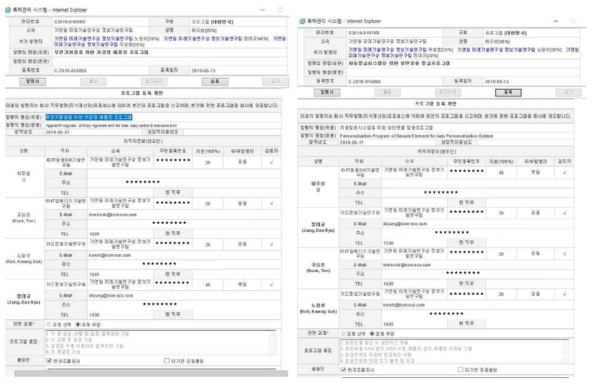 소프트웨어 등록 2건(조폐공사) – 조폐공사 업무 시스템 화면