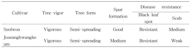 Tree characteristics of ‘Seolwon’ in Naju from 2008 to 2010