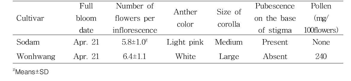 Flower characteristics of ‘Sodam’ at Naju from 2011 to 2013