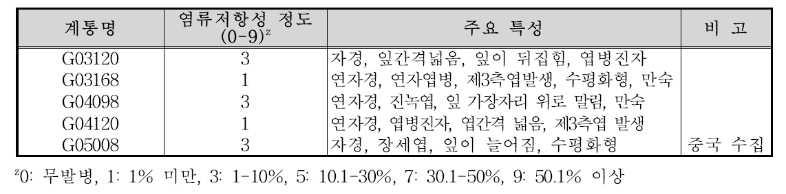 4년생 유전자원 달관조사를 이용한 염류저항성 계통 선발