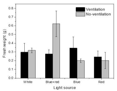 Effect of light quality on fresh weight of carnation cultured in vitro for 6 weeks