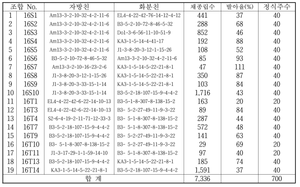 종자번식 딸기 우수조합 선발을 위한 교배 조합의 발아율 및 정식주수(‘16)