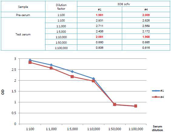 2차 Boosting 후 혈청 ELISA 분석(3D8 scFv)