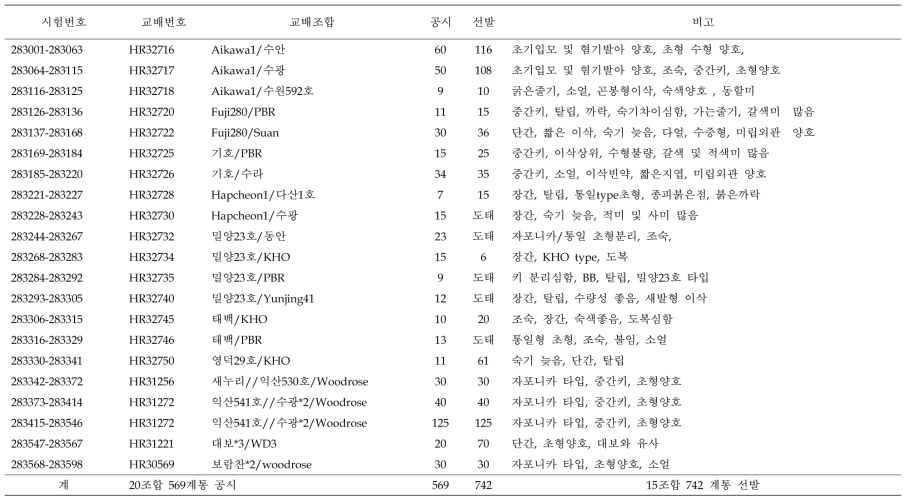 혐기발아 내성 F3 이후 계통 선발요약