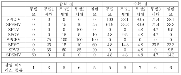 다호미 삽식 전후 바이러스 감염율