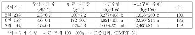 ‘풍원미’ 품종의 바이러스 무병묘 정식시기별 괴근 및 씨고구마 수량