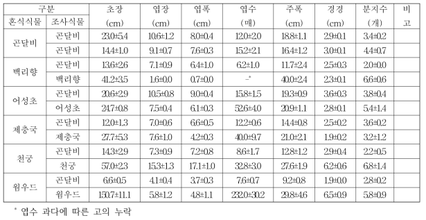 곤달비와 혼식 식물체의 생육특성