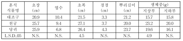 곤달비와 혼식식물과 혼식에 따른 곤달비 생육특성