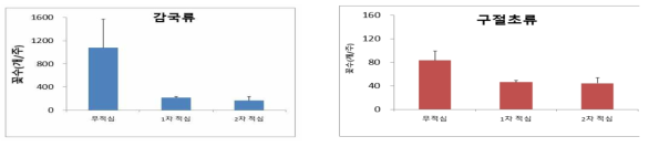 적심에 따른 종류별 꽃수 비교