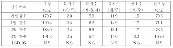 관수처리별 아로니아 생육특성(2018)