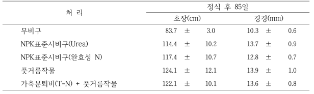 라이시미터 토양의 비료 처리별 고추 생육