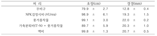 라이시미터 토양의 비료 처리별 고추 생육