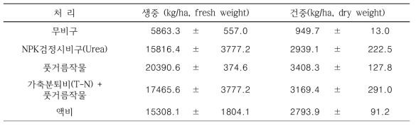 라이시미터 토양의 비료 처리별 고추 수량