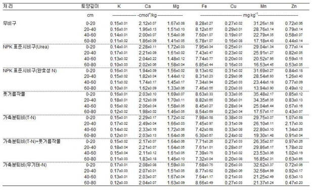 고추 정식 전 라이시미터 토양의 화학적 특성(2)