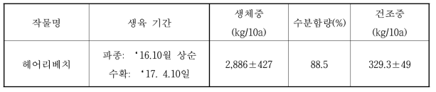 풋거름작물(헤어리베치) 수확량